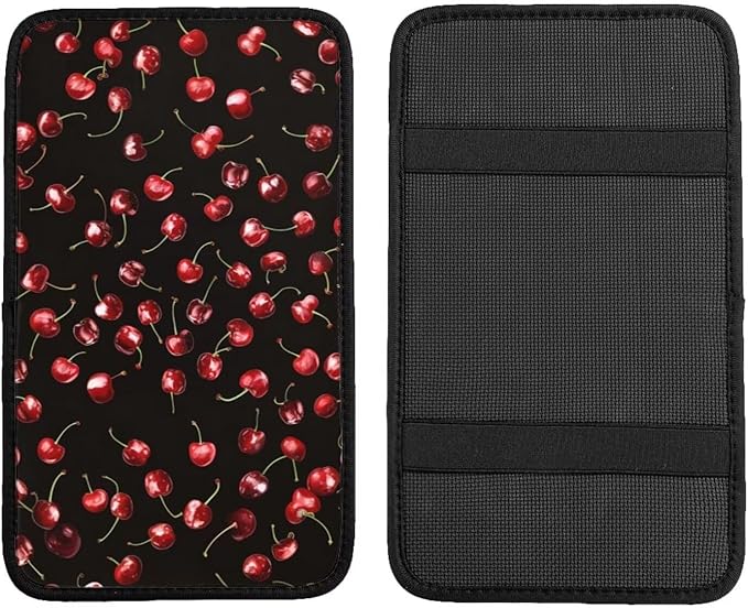 Cute Cherry Pattern Car Center Console Cover Red Fruit Car Armrest Cover Arm Rest Cover Universal Car Arm Rest Cover Black Car Interior Accessories Protector for Most Vehicle SUV Truck Vans
