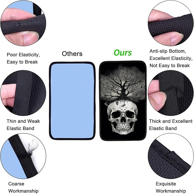 Car Armrest Cover Pads Universal Fashion Cute Auto Center Console Armrest Cover Pad with 2PCS Car Coasters Soft Waterproof Car Armrest Seat Protector for Women,Black White Skull Tree