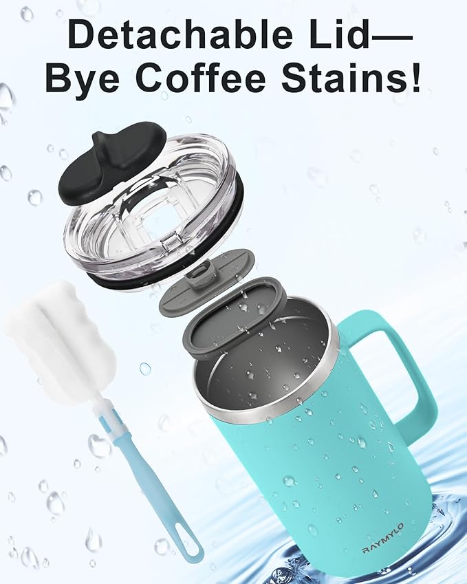 Insulated Coffee Mug 24 oz, Double Wall Stainless Steel Coffee Mug with Lids, Leak-Proof & Detachable Slider Lid for Thorough Clean, Keeps Coffee Cold for 9 Hrs, Suitable for Camp Home Office