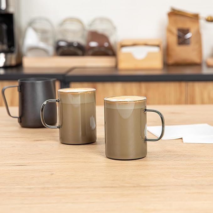 Restaurantware Glass Coffee Mug 12 Count 7 Oz Borosilicate Tea Cup with Ergonomic Handle, Dishwasher-Safe Gray Thermal Resistant Mug for Hot and Cold Drinks