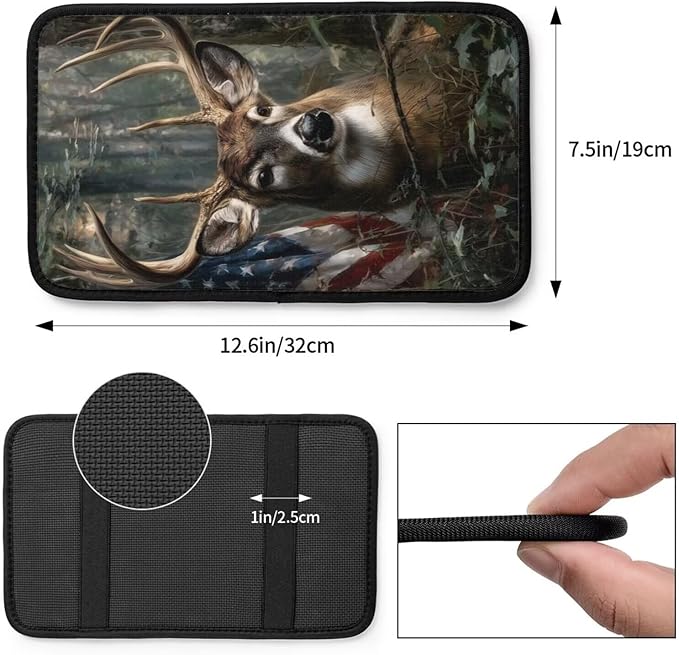 Flag Elk Car Center Console Non-Slip Armrest Cover Vintage Deer Jungle Hunting Arm Rest Seat Box Covers Protector Fit for Most Cars Sedans Vans Truck Vehicles, SUVs
