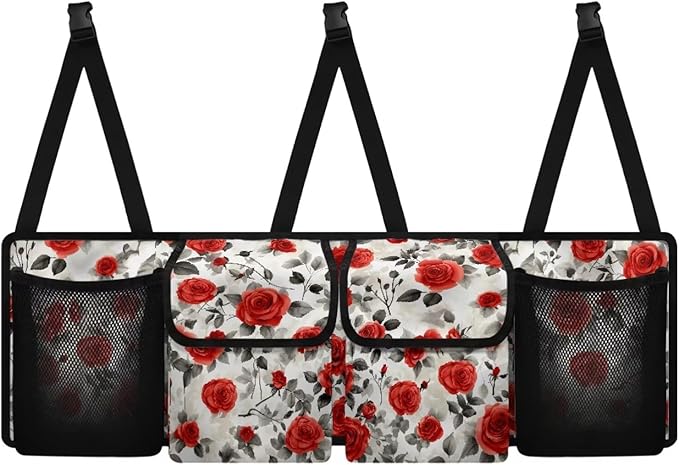 Car Trunk Organizer, Vintage Flower Car Organizers and Storage Backseat Car Organizer for SUV/Truck/MPV, Hanging Car Organization with 4 Pocekts, Frees Trunk Floor, Sturdy Space Saving Expert