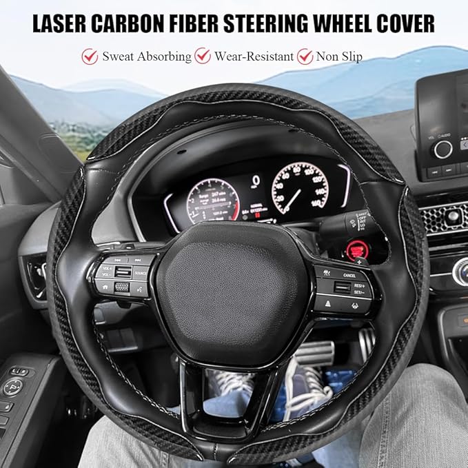 JDDRY Car Steering Wheel Protector,Bright Carbon Fiber Steering Wheel Cover,Non-Slip Steering Wheel Cover Protector,Universal Car Accessories(Black,3PC)