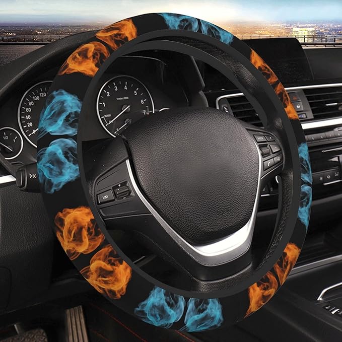 Ice Fires Cool Car Steering Wheel Cover, 15 Inch Steering Wheel Cover Stylish Decor for Most Cars