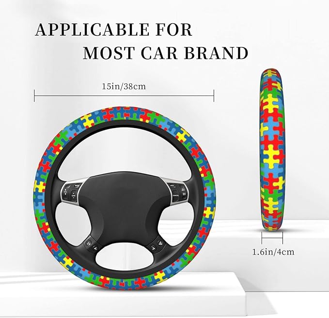 Autism Awareness Pattern Steering Wheel Cover Neoprene Universal 15 Inches Car Steering Wheel Protector for Women Men