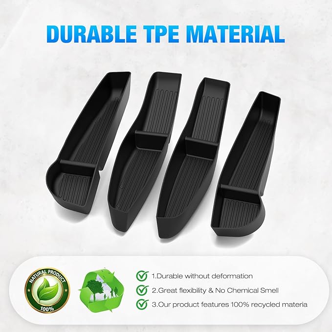 Door Side Storage Box for 2025 2026 Tesla Model Y Juniper Accessories, Waterproof TPE Front & Rear Door Pocket Liners Tray Protector Liner 4pcs (Only Fit New Model Y)