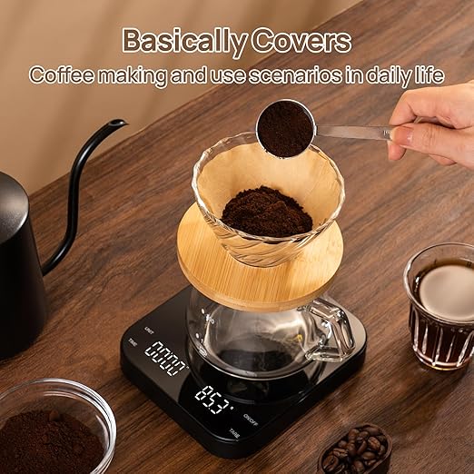Meilen Mini Espresso Coffee Scale with Timer - 0.1g Precise, USB Rechargeable, 6 Weight Units, 2kg Digital Scale for Espresso, Pour Over, Drip, Kitchen (3kg Black 1 Pack)