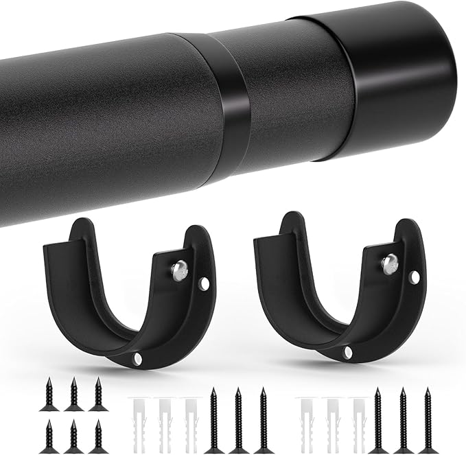 SUTINE Closet Rod, 17 to 97 Inch Closet Rods for Hanging Clothes, Heavy Duty Adjustable Clothes Hanging Bar Rod Matte Black Closet Poles for Wardrobes, Closet, Bathroom, Windows, 1.3 Inch Diameter