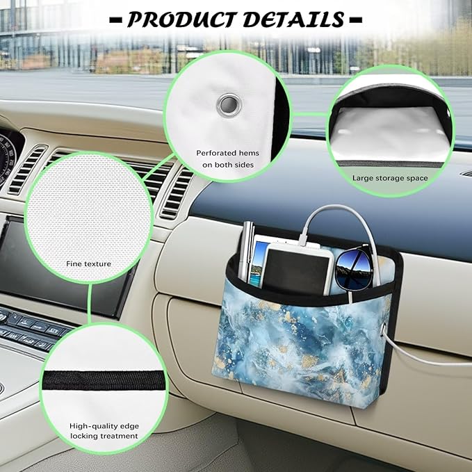 Renewold Blue Marble Texture Car Side Pocket Organizer Storage Bag Cell Phone Sunglasses Cards Holder Car Storage Pouch for Console Front Back Seat Door Automotive Interior Accessories for Women Men
