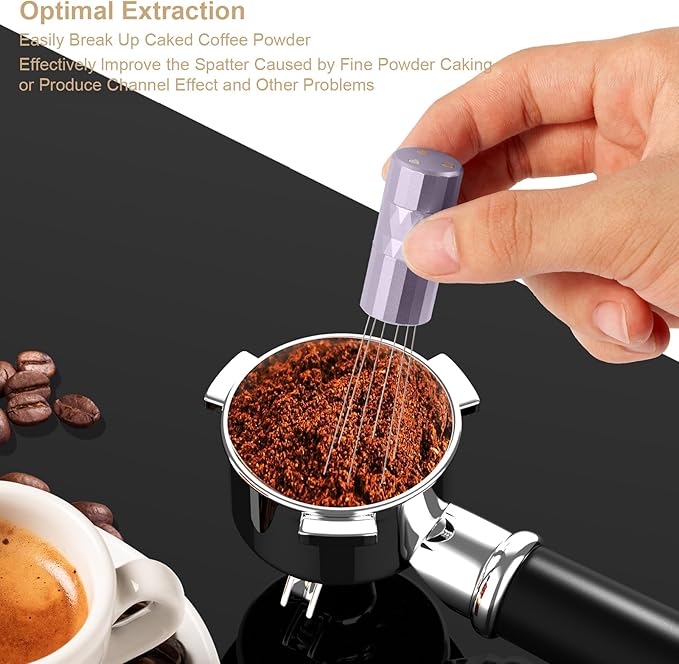 WDT Tool Espresso Distribution Tool,Coffee Distribution Tool with Magnetic Stand, Espresso Accessories with 6 Extra Φ0.25mm Stainless Steel Needles for Barista (Chalk Violet, Φ0.25mm)