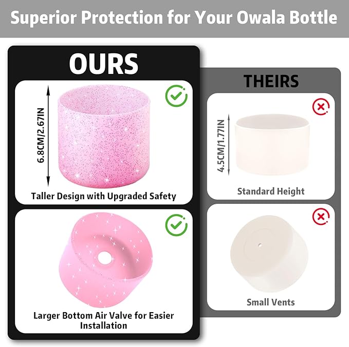 Silicone Boot for Owala 40oz Water Bottle – Anti-Slip Protective Cover, Bottle Boot, Base Cover Compatible with FreeSip, Sleeve for Stainless Steel Tumblers (Glitter Pink, 40OZ)