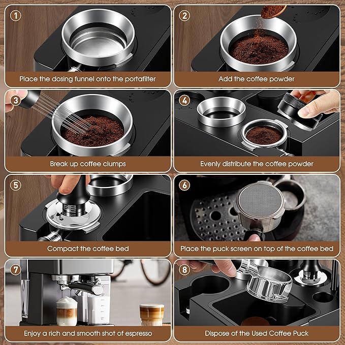 54mm Espresso Accessories Kit, Espresso Knock Box and Tamping Station, Coffee Tamper, Distributor, WDT Distribution Tool, Dosing Funnel and Puck Screen Set Fits Breville 54 mm Portafilter