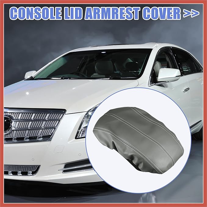 ACROPIX Car Center Console Armrest Cover for Cadillac XTS 2013-2019 Faux Leather Interior Arm Rest Cover Elbow Cushion Pad Gray Car Parts