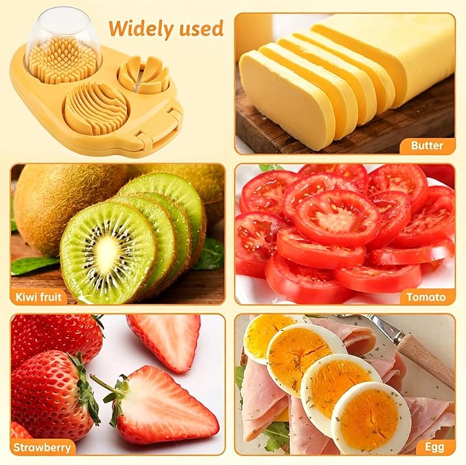 3 in 1 Boiled Egg Slicer, 3 Slice Modes Chopper Cutter with Brush, Manual Egg Slicer Steel Wire Dicer for Hard Boiled Eggs, Kitchen Gadget for Soft Fruit Butter, Labor Saving (Yellow)