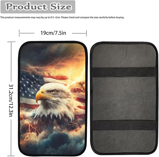 Mintutlipy Eagle USA Flag Print Car Armrest Cover Soft Cushion Automotive Center Console Pad Cover Soft Comfort Fabric Easy to Install