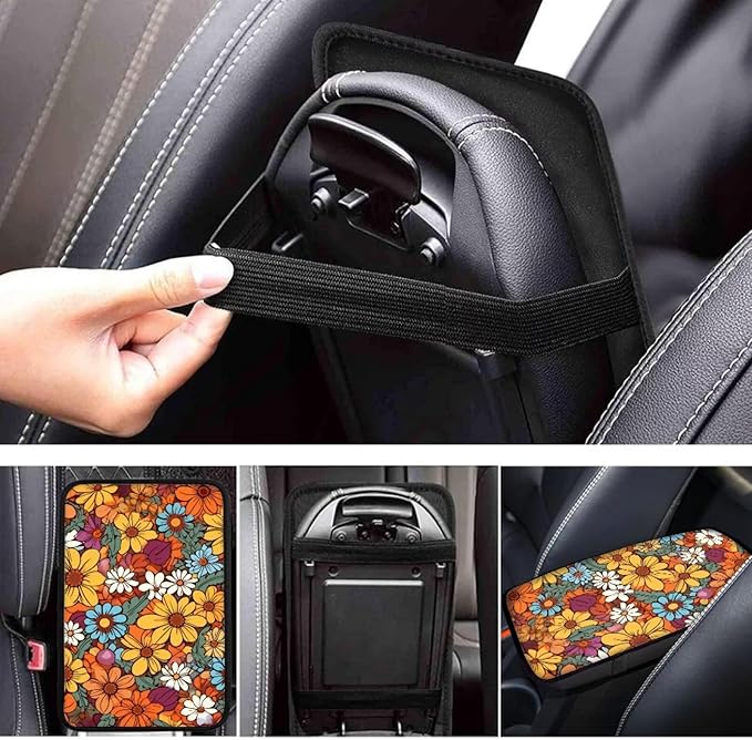 Universal Armrest Cover Pad, Car Center Console Cushion Pad, Protect from Pet Claws, Dirt, and Sticky Fingers, Comfortable Car Decor Accessories Fit for Most Cars, Baja Flowers