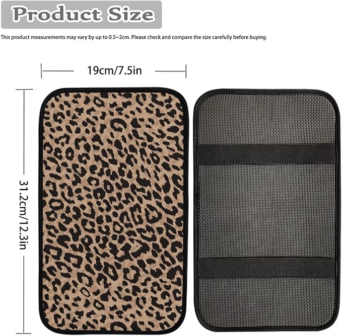 Brown Leopard Print Center Console Cover Soft Arm Rest Cover for Most Car,SUV,Universal Leopard Car Accessories