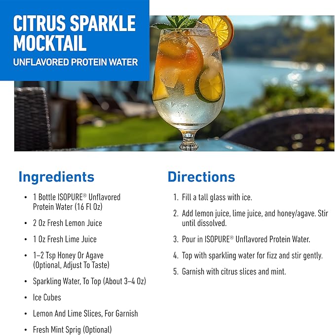 Isopure Clear Protein Water with Electrolytes, 15g Whey Protein Isolate, Zero Sugar, Unflavored, 20 fl oz Bottles, 12-Pack