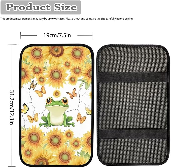 Floral Frog Car Center Console Cushion Pad Cute Armrest Box Protector Cover Universal Fit Dustproof Car Arm Rest Cover Cute Frog Automotive Interior Decorations