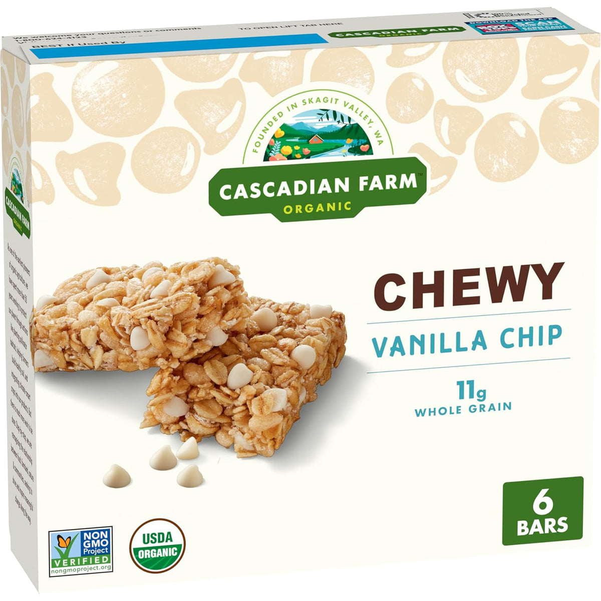 Cascadian Farm, Bar Granola Vanilla Chip Organic 6 Count, 7.4 Ounce