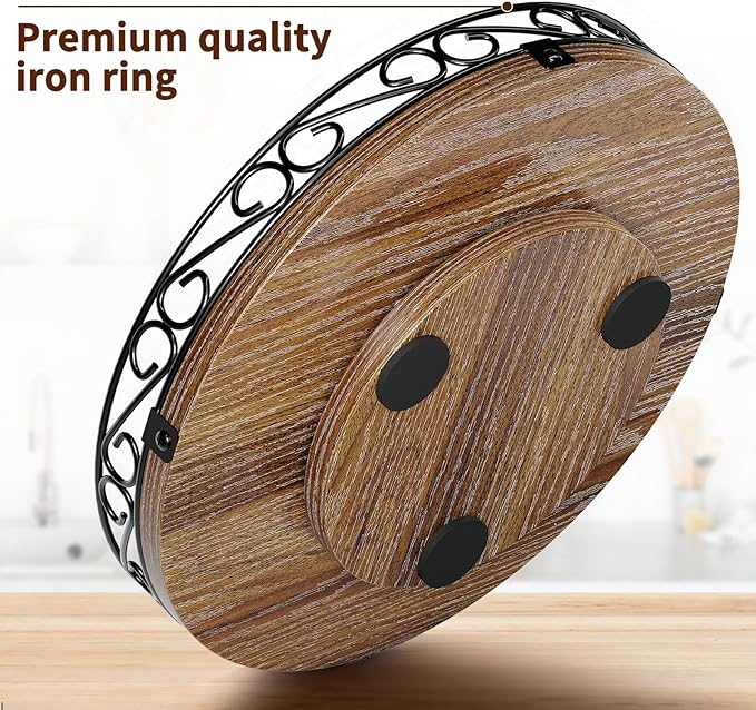 9" Lazy Susan Turntable Organizer for Table Top, Round Wooden Lazy Susan for Cabinet, Farmhouse Decorative Tray for Coffee Table, Kitchen Organizer Countertop, Center Piece Decor, Rustic Brown