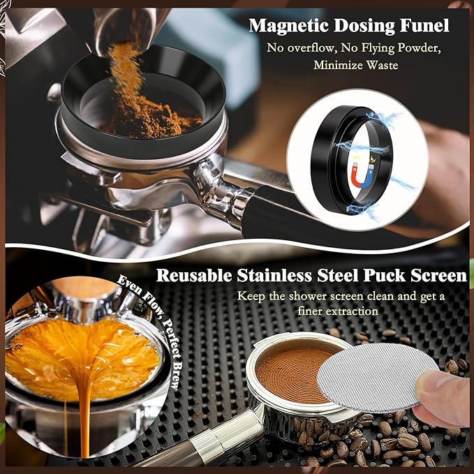 8 PCS Espresso Accessories Kit, 51mm Espresso Tamper Kit Coffee Tamper Set with Coffee Distributor, Espresso Tamping Station, Espresso WDT Stirrer, Puck Screen,Dosing Funnel