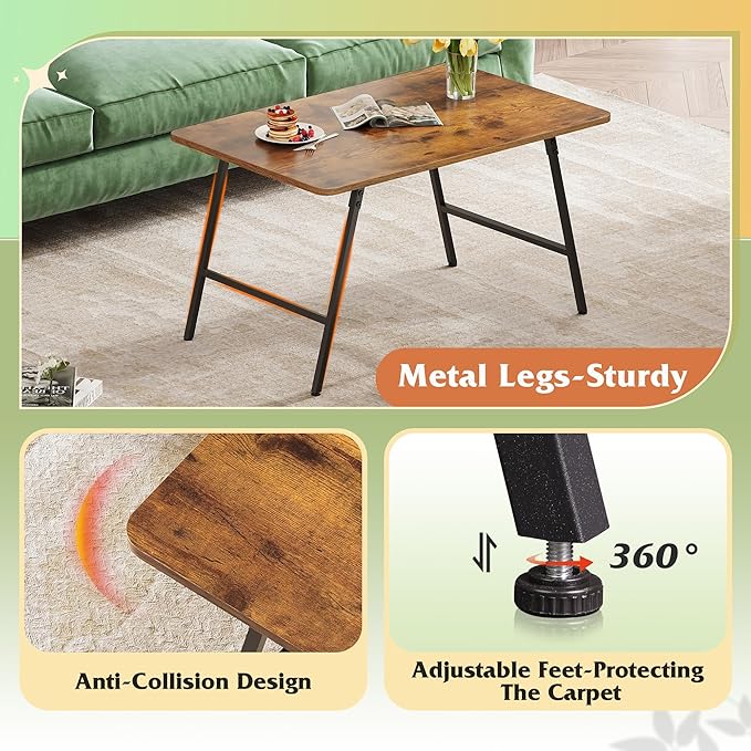 WLIVE Folding Coffee Table, Modern Portable Small Coffee Table with No Assembly Needed for Living Room, Home, Small Space, Rustic Brown