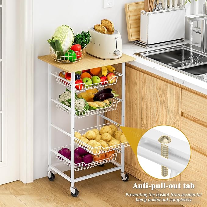 Kitchen Microwave Cart with Fruit Baskets, 5 Tier Microwave Table Stand with Fruit Vegetable Storage Small Rolling Cart on Wheels, Floor Organizers and Storage for Pantry Kitchen, Living Room