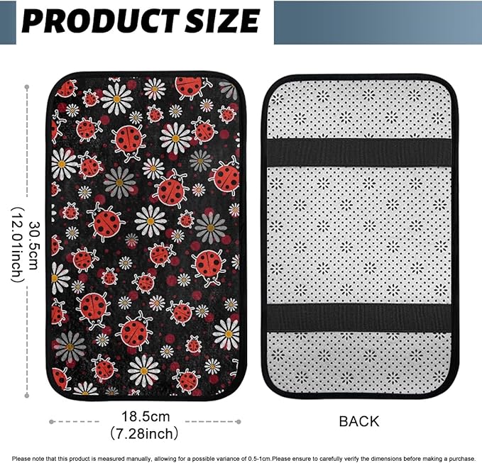 CLOHOMIN Daisy Center Console Covers for Truck Van Cute Ladybug Car Console Covers Automobile Accessories Winter Car Arm Rest Cover Pad