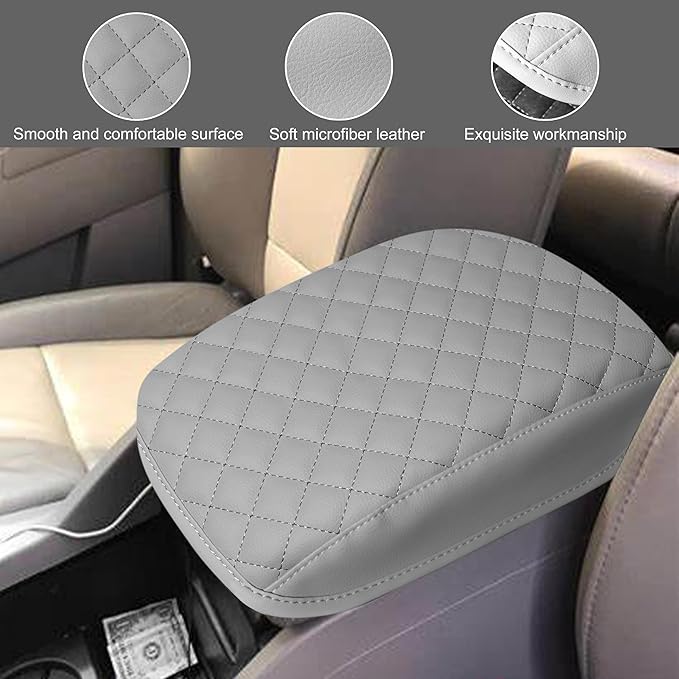 SENSHINE Armrest Cover for Honda Pilot Accessories 2009 2010 2011 2012 2013 2014 2015 Center Console Cover Anti-Scratch Leather Armrest Decoration for Honda Pilot Interior Accessories (Gray Trim)