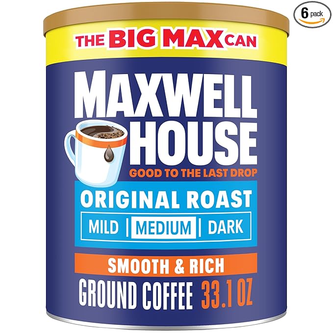 Maxwell House Original Roast Ground Coffee, 33.1 oz Canister, Pack of 6