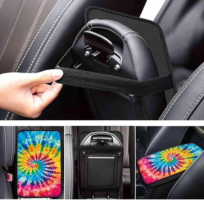 Mintutlipy Colorful Tie-Dye Automotive Center Console Cover Car Storage Box Mat Soft Breathable Car Armrest Cushion Protector