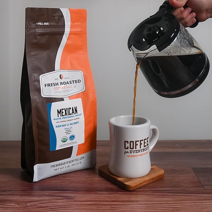 Fresh Roasted Coffee, Organic Mexican Water-Processed Decaf | USDA Organic, 100% Single Origin, Kosher | Medium Roast 2 lb (32 oz) Ground