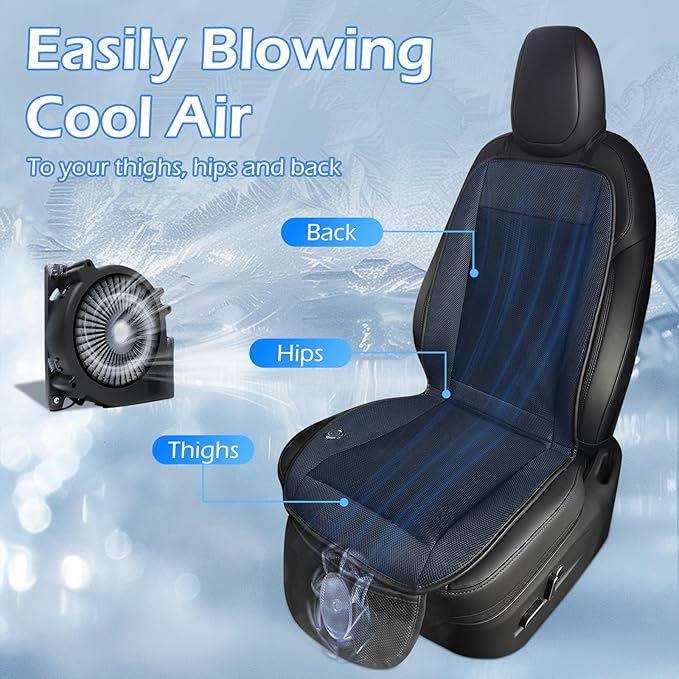 Cooling Car Seat Cushion, 12V-24V Ventilated Car Front Seat Pad with Powerful Fan, Breathable Mesh, 3-Speed Adjustable Airflow, Universal Fit for Cars, SUVs, Trucks, Vans