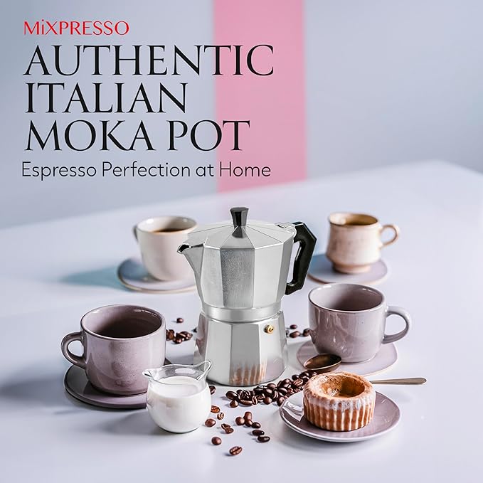 Mixpresso Moka Pot 3 Cup (5 oz Total) – Stovetop Espresso Maker for Gas & Electric Stove, Aluminum Cuban & Italian Coffee Maker, Small Size Espresso Brewer