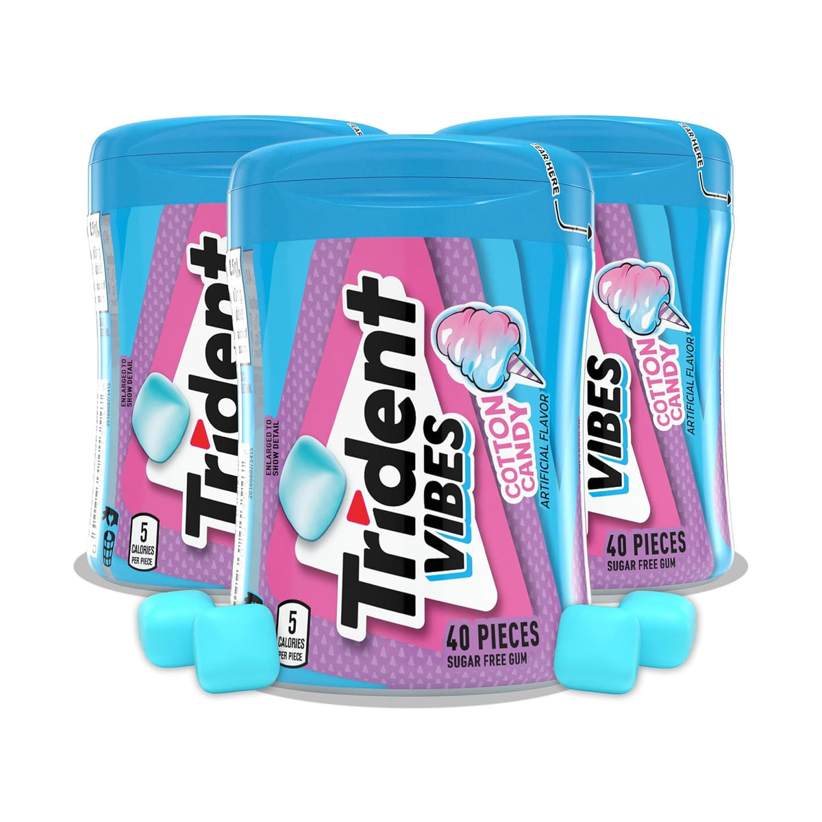 Trident Vibes Sugar-Free Chewing Gum, Cotton Candy Flavor, 40 Pieces