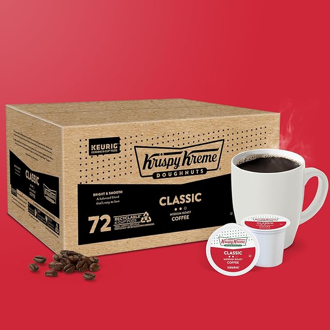 Krispy Kreme Classic, Single-Serve Keurig K-Cup Pods, Medium Roast Coffee, 12 Count (Pack of 6)