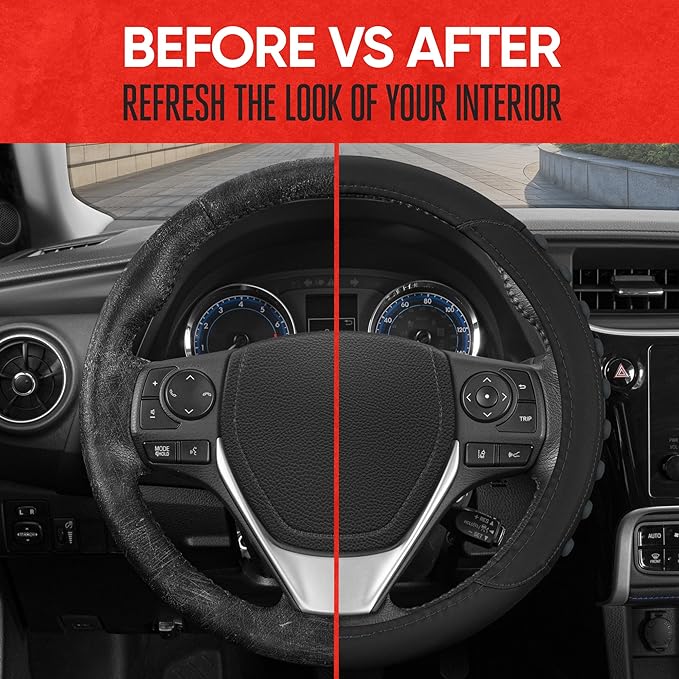 Motor Trend FlexGrip Steering Wheel Cover for Cars – Standard 15 inch Car Steering Wheel Cover, Black and Charcoal Gray Steering Wheel Protector for Auto Truck Van SUV