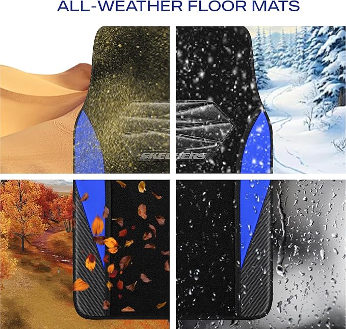 Skechers Car Floor Mats,Waterproof Universal Fit Car Mats,Faux Leather Car Floor Mats,Carbon Floor Mats for Cars with Anti-Slip Skechers Heel Pad Fit for SUV,Vans,Sedans,Trucks,Blue