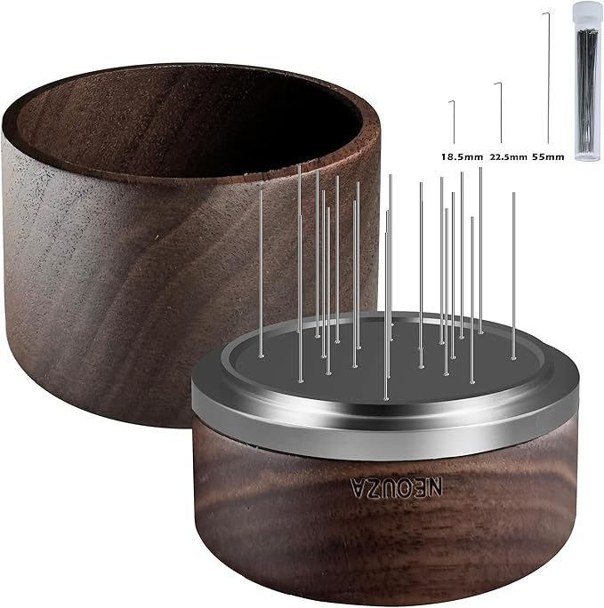NEOUZA Palm WDT Tool Spinning Espresso Stirrer with Cover,24 Pins, 3 Length Trimmable, Distribution Leveler Accessories for Coffee Machine Portafilters (51mm)