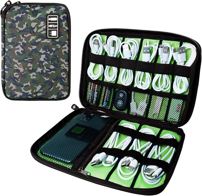 Electronics Travel Organizer,Portable Waterproof Electronic Travel Storage Bag for Small Charging Cord Storage,Charger,SD Card etc,for Travel,Business -Camouflage Green