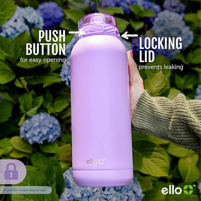 Ello Cooper 18oz Kids Stainless Steel Water Bottle with Straw and Carry Handle, Double Walled and Vacuum Insulated Metal, Leak Proof Locking Lid with Soft Silicone Spout, Reusable, BPA Free, Antigua