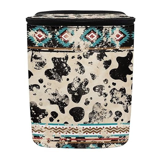 Southwest Aztec Cow Car Trash Bag Foldable Hanging Car Trash Bin Can with Lid Portable Washable Automotive Garbage Storage Bag for Back Seat