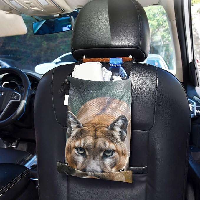 ALAZA Hanging Car Trash Bags Garbage Bag Trash Can for Back Seat Small Leopard Wild Washable Storage Bag Retractable 2 Pack