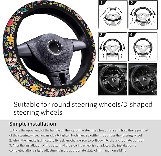 Car Steering Wheel Cover, Universal 15 Inch Neoprene Non-Slip Steering Wheel Covers, Funny Car Accessories for Women Men Fit Auto, Suvs, Truck Cute Colorful Floral
