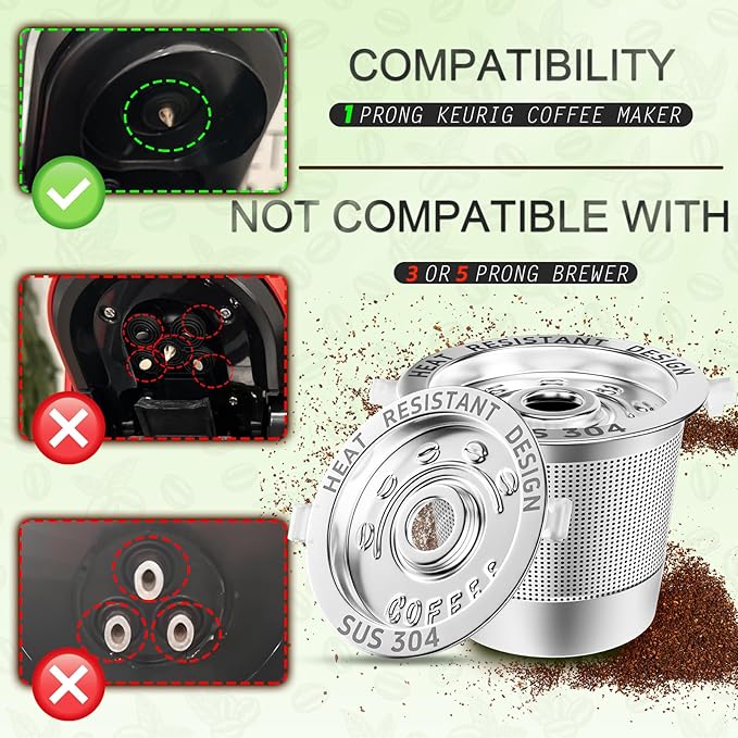 NESSUS 1 Pack Reusable K Cup for Keurig 1.0, Stainless Steel Reusable K Cups for Keurig 1 Prong Coffee Maker K Cup Reusable Coffee Pods with Heat Resistant Handles and Scoop, NO BPA