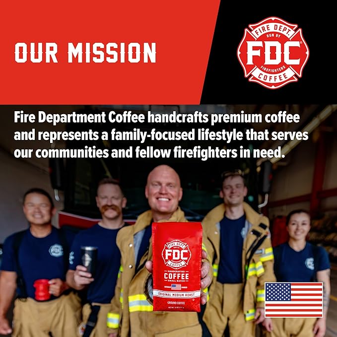 Fire Department Coffee - Vanilla Bourbon Coffee - Gives Back to Firefighters - Vanilla Bean Bourbon Infused Whole Bean - Non-Alcoholic - Roasted in the USA - Veteran Owned - 12 oz