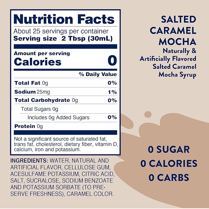 Jordan's Skinny Mixes Sugar Free Coffee Syrup, Salted Caramel Mocha Coffee Flavoring Syrup, Zero Calorie Drink Mix, Lattes, Baking, Protein Shake or Cocktail, Dairy & Gluten Free, Kosher, 25.4 Fl Oz