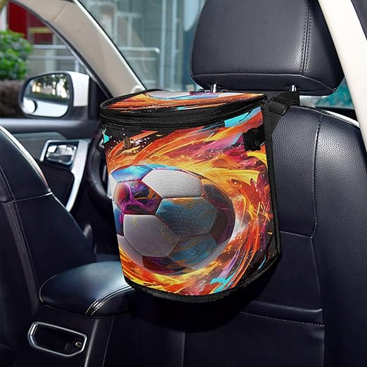 MNSRUU Car Trash Can with Lid, Football Ball Car Trash Bag Hanging Organizers and Storage for Front Back Seat, Leak-Proof Trash Bin