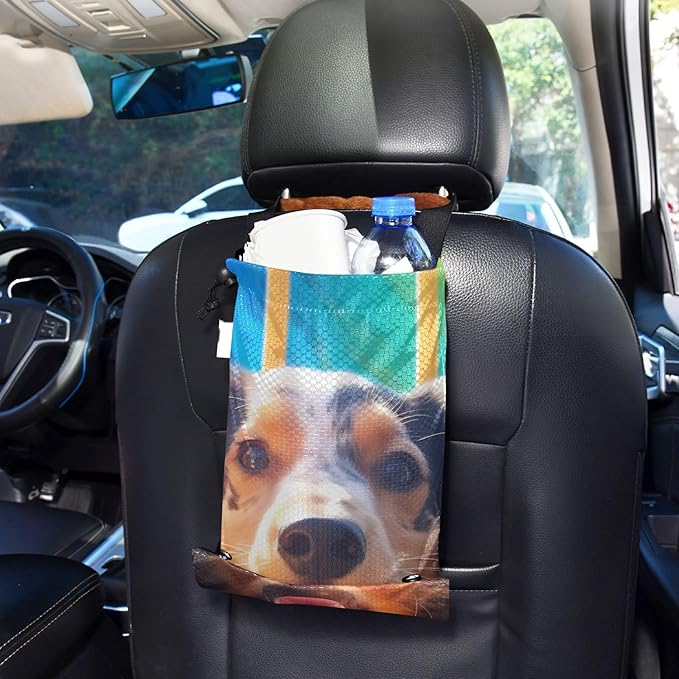 ALAZA Hanging Car Trash Bags Garbage Bag Trash Can for Back Seat Small Dog 3 Washable Storage Bag Retractable 2 Pack